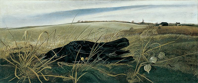 "Winter Fields," 1942. Tempera on canvas, 17 1/4 × 41 in. (43.8 × 104.1 cm).  Whitney Museum of American Art, © Andrew Wyeth