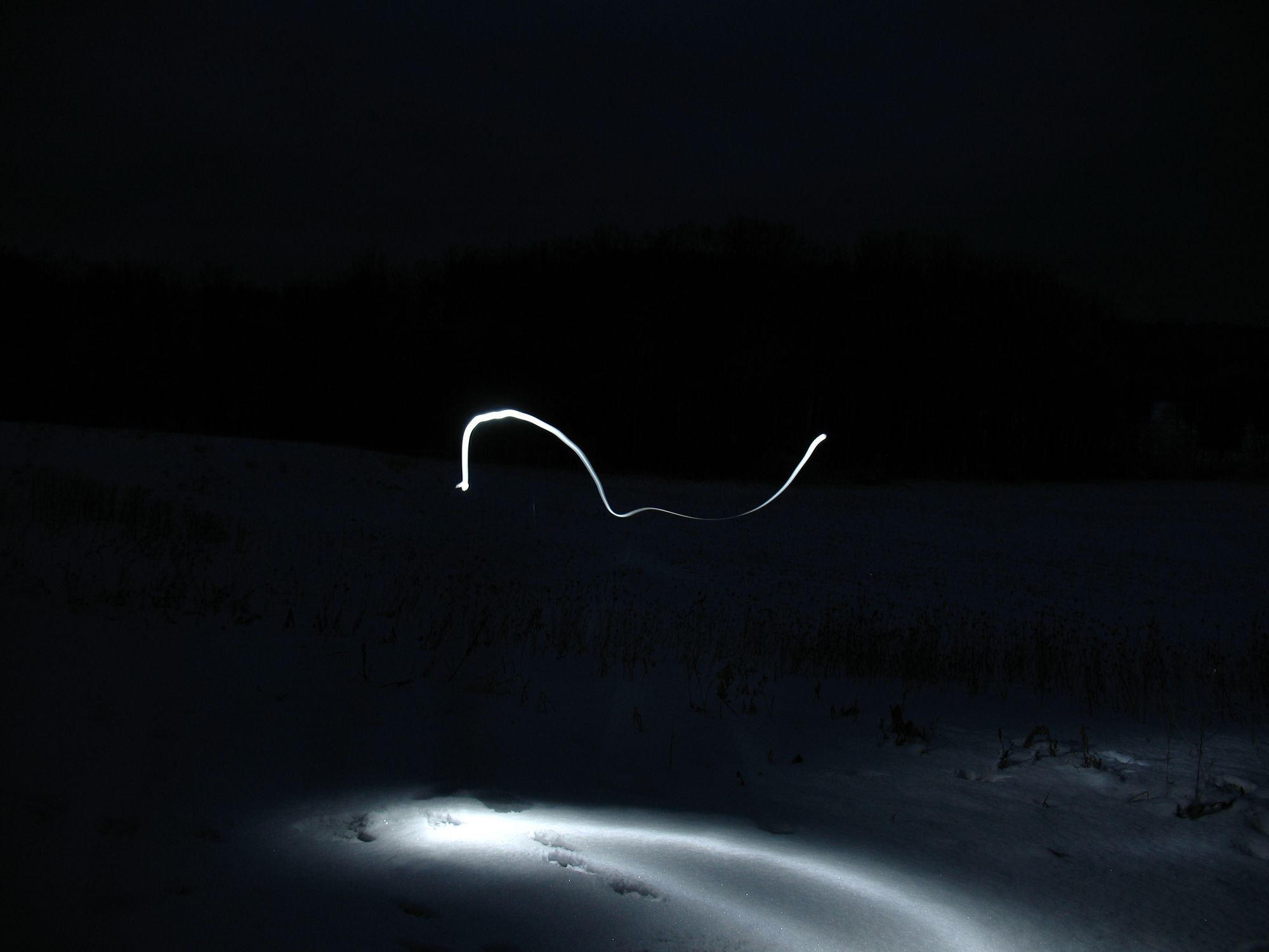 Winter Light, 2014 light dimensions variable  What began as a quiet attempt to sign my name among the stars,  instead became an unacknowledged gesture, lost in the middle of a  silent February landscape. 