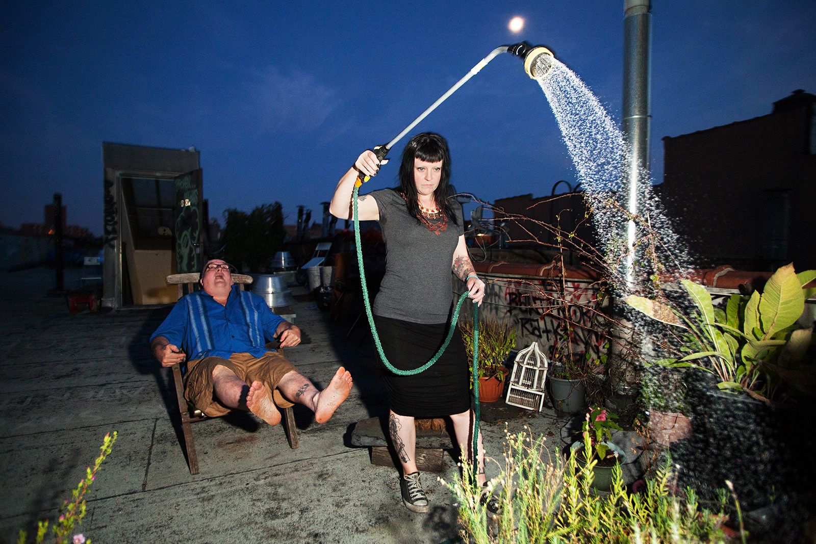 John & Vera tending to their rooftop garden, 2014 From <i>No Knocking or Banging, Go Away!</i> – A Portrait of C-Squat, 2007-2014 