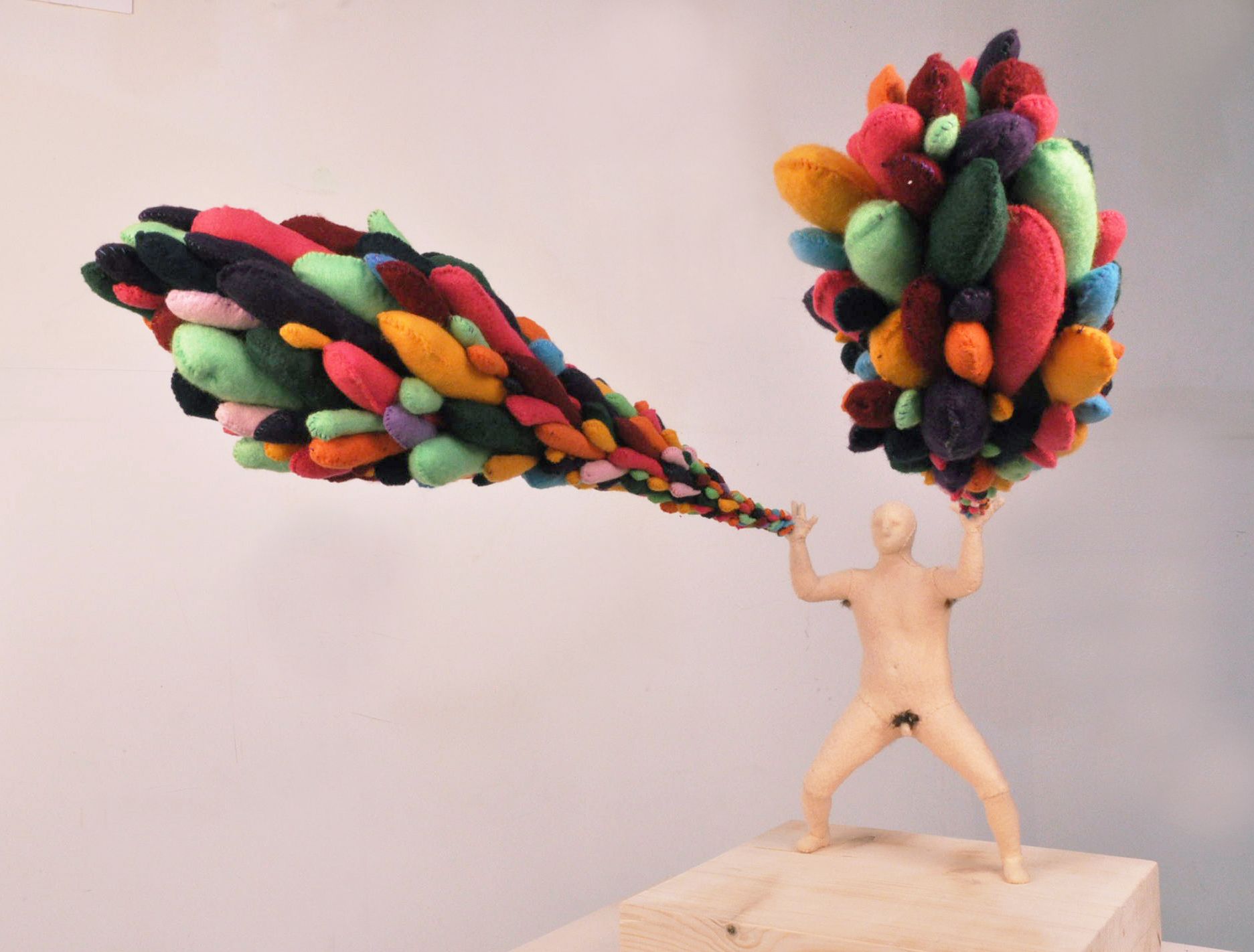 Magic Powers, 2011, felt, metal, clay. Human: 9 x 3 x 2" Pods: 25 x 6". Courtesy of Gallery Diet, Miami, Florida.